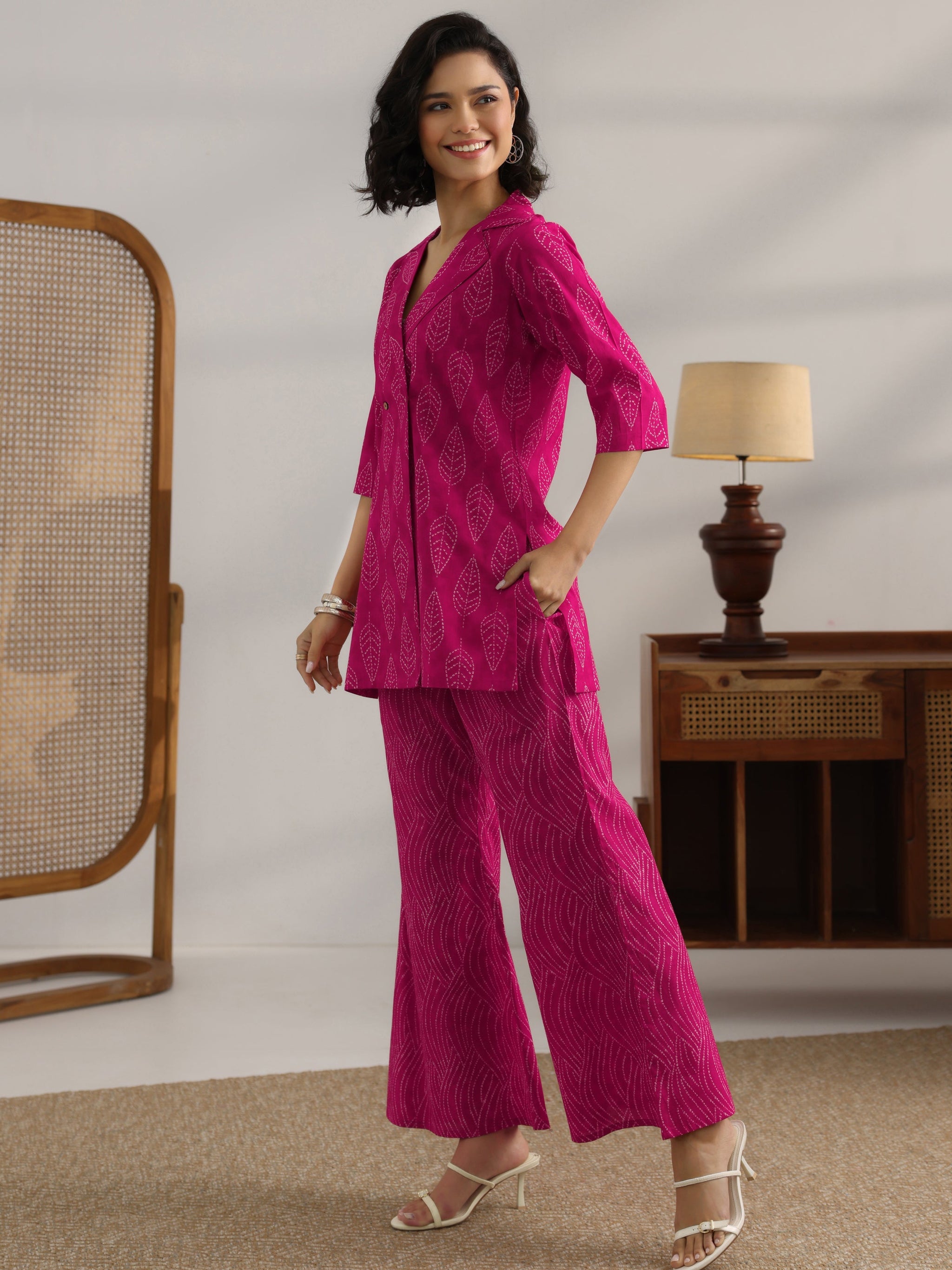 Libas Pink Printed Cotton Co-Ord Sets