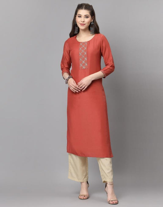 Rust Embroidered Kurti