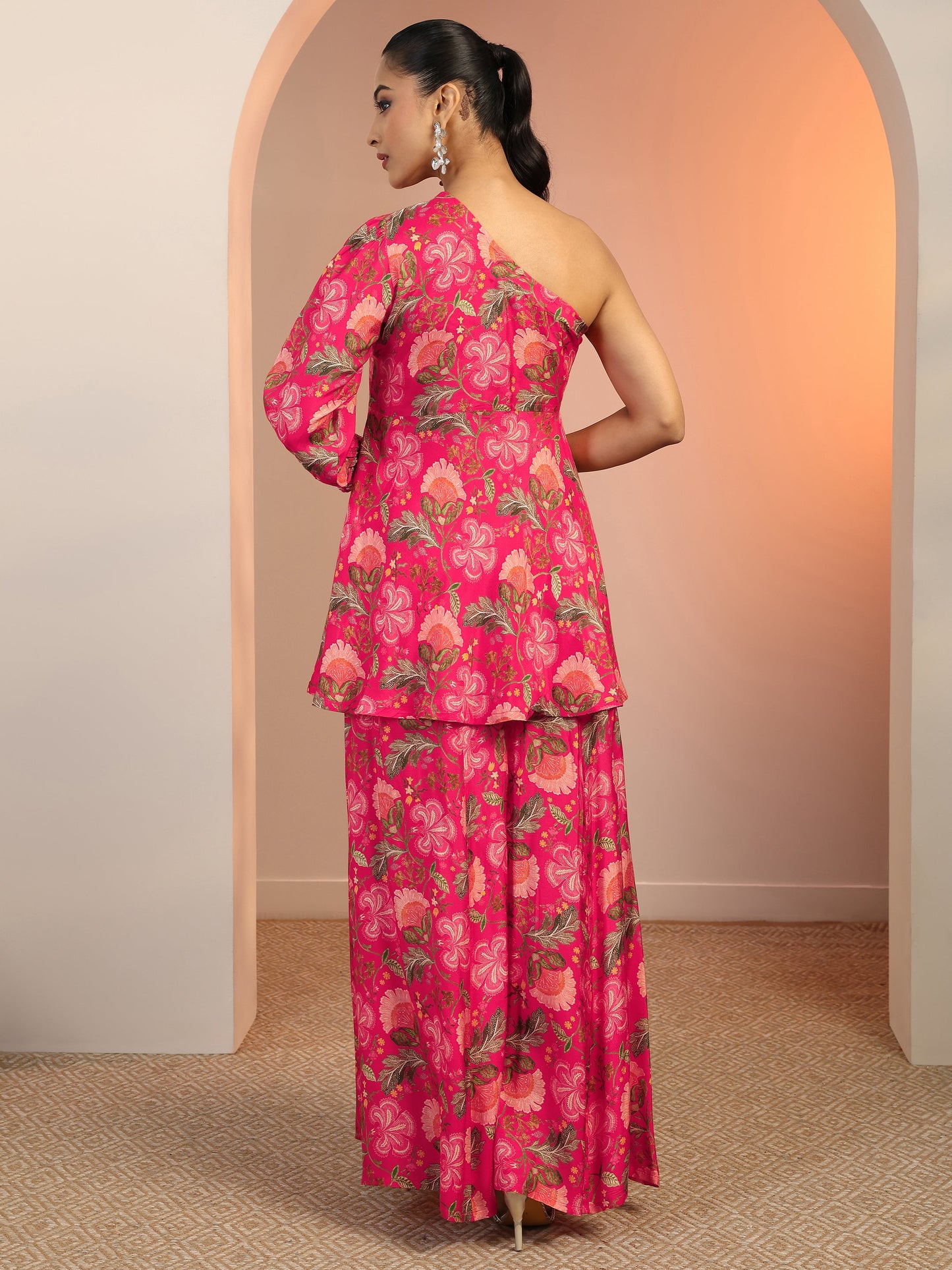 Libas Pink Printed Silk Blend Co-Ord Sets