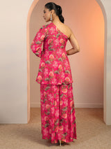 Libas Pink Printed Silk Blend Co-Ord Sets