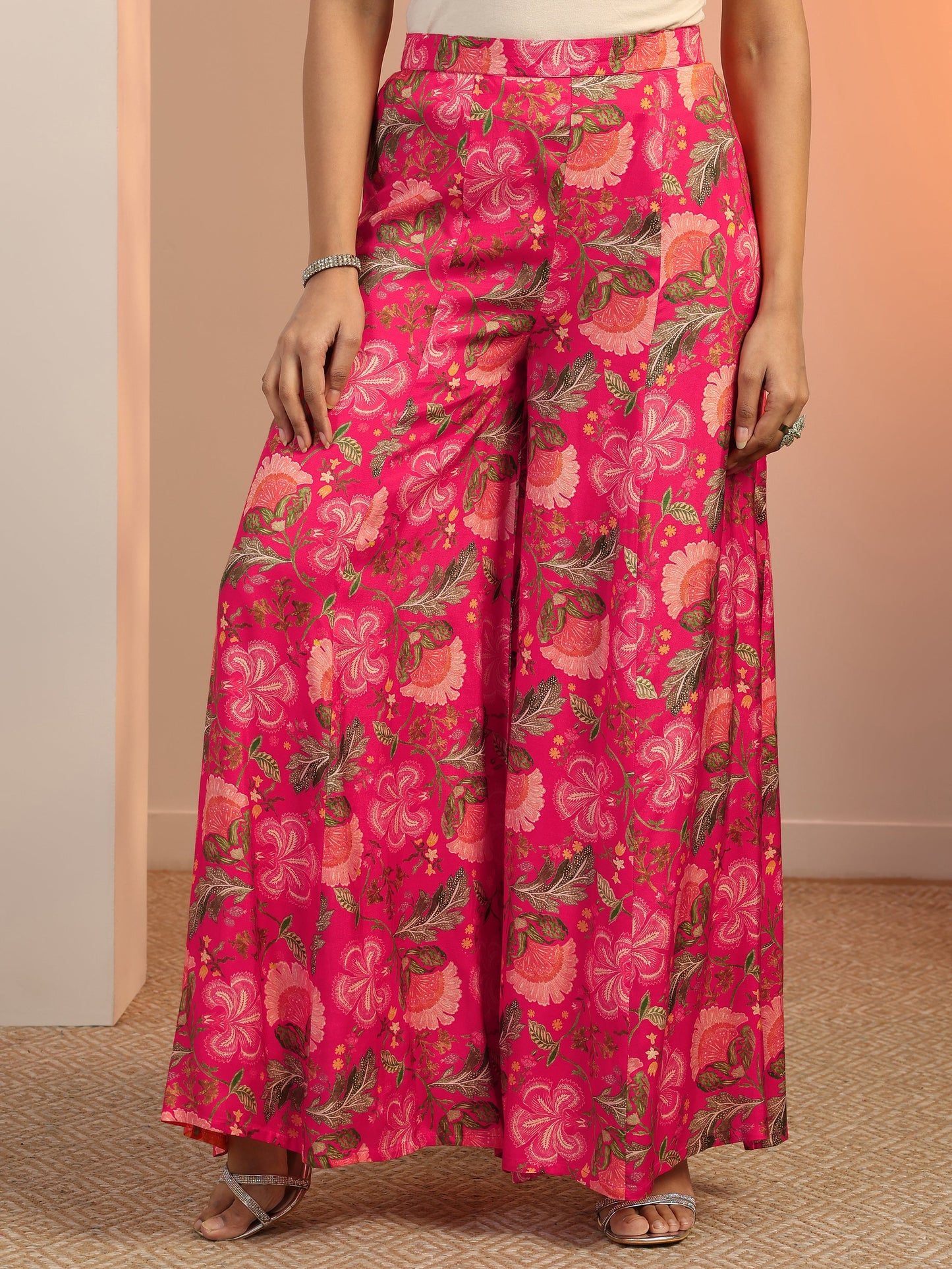 Libas Pink Printed Silk Blend Co-Ord Sets