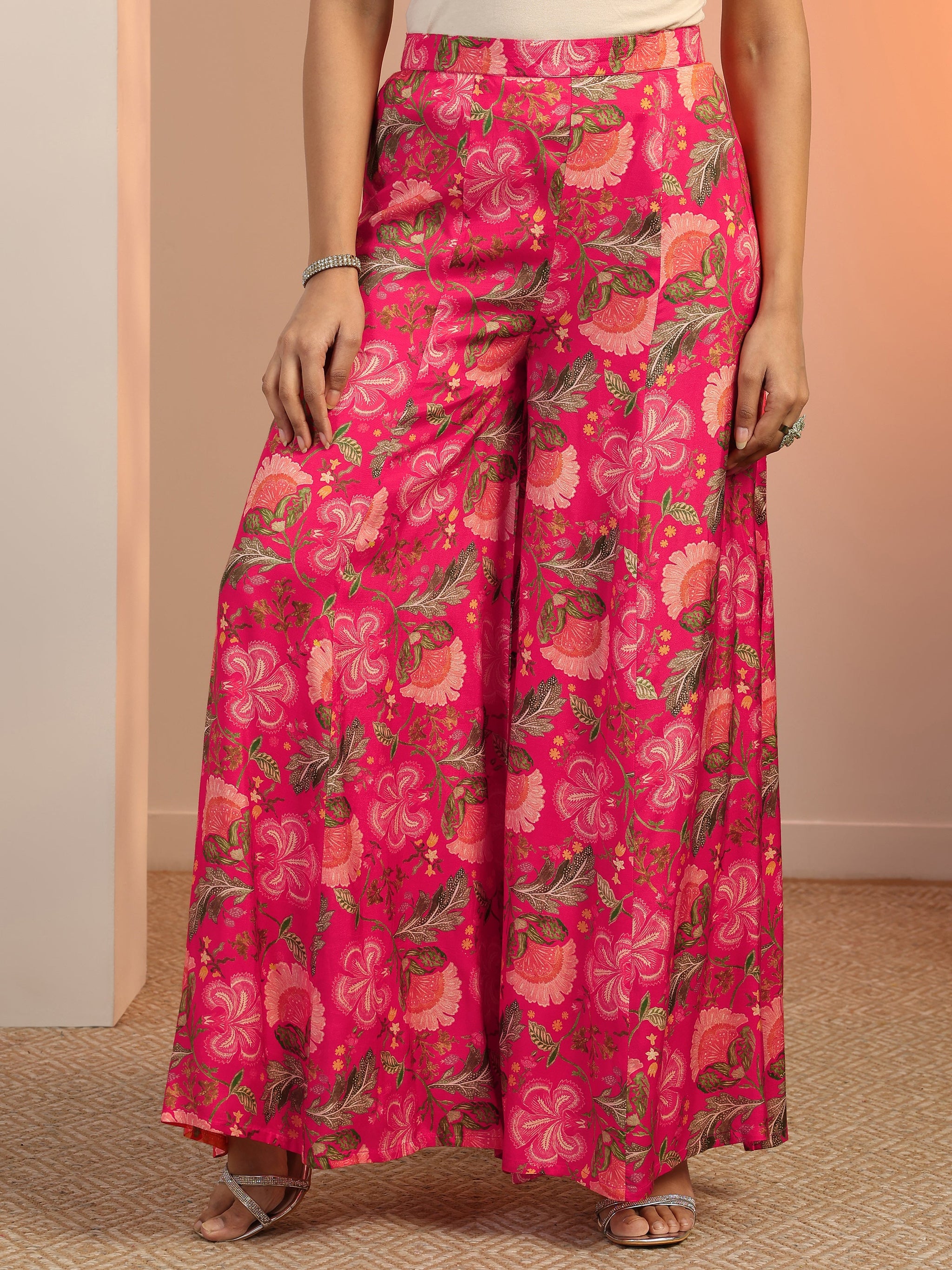 Libas Pink Printed Silk Blend Co-Ord Sets