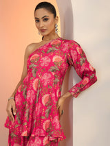 Libas Pink Printed Silk Blend Co-Ord Sets