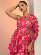 Libas Pink Printed Silk Blend Co-Ord Sets