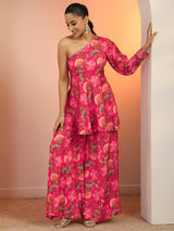 Libas Pink Printed Silk Blend Co-Ord Sets