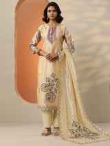 Gerua Beige Printed Silk Blend  Straight Suit Set With Dupatta