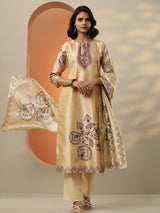 Gerua Beige Printed Silk Blend  Straight Suit Set With Dupatta