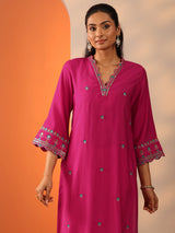 Libas Pink Embellished Silk Blend Straight Suit Set With Dupatta
