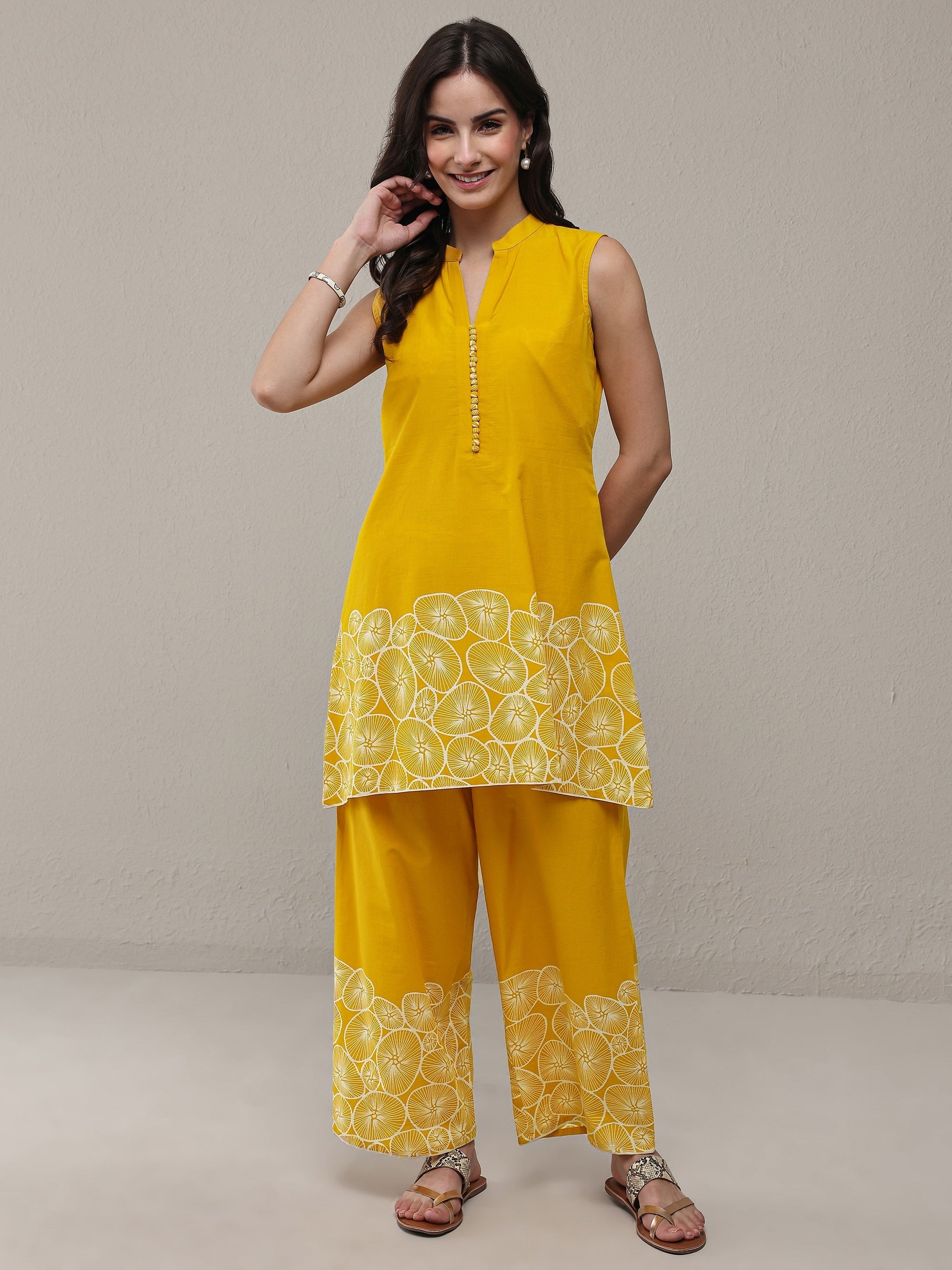 Libas Mustard Floral Printed Cotton Co-Ord Set