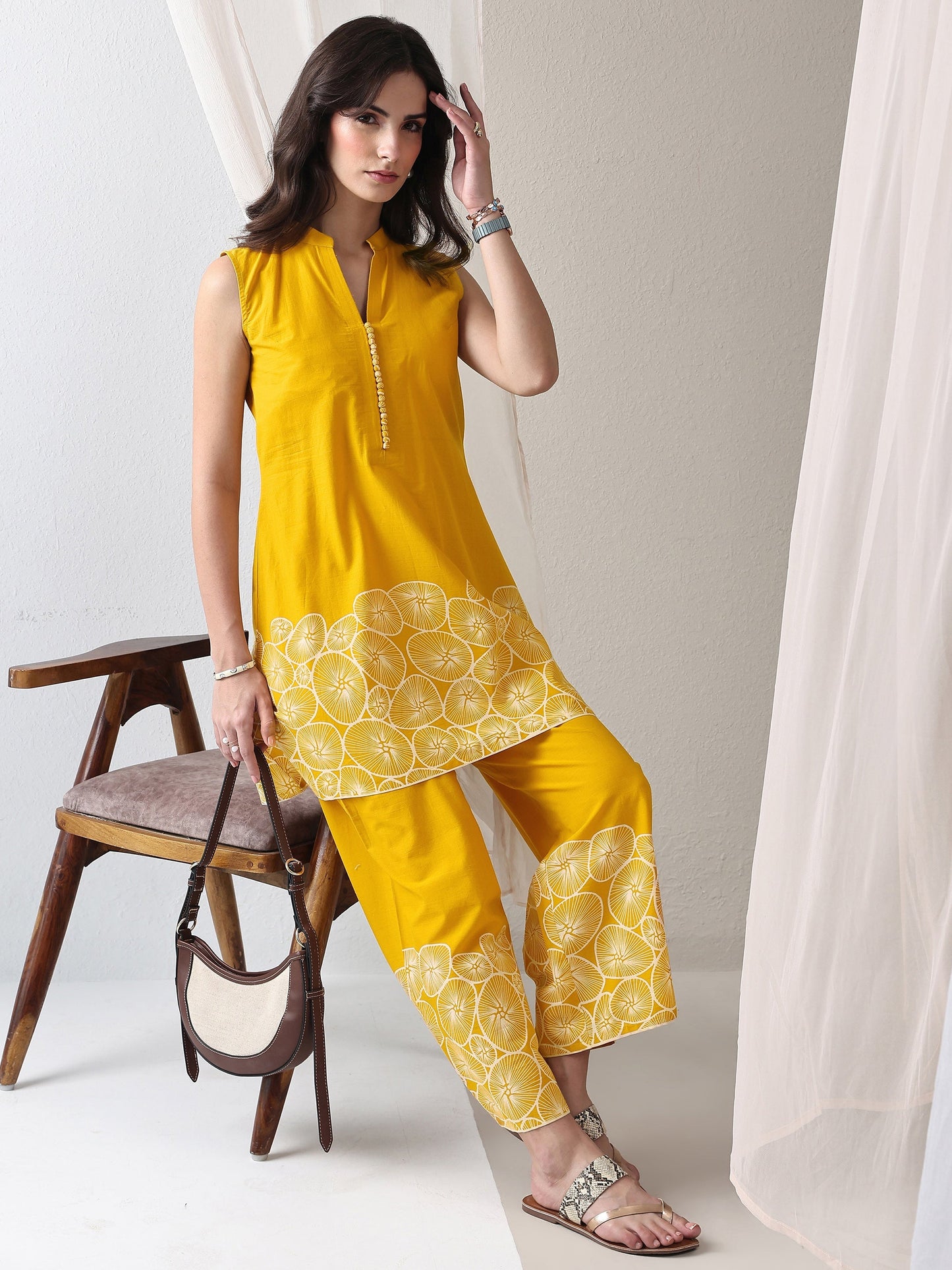 Libas Mustard Floral Printed Cotton Co-Ord Set