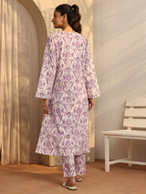 Libas Purple Printed Cotton A-Line Kurta Set