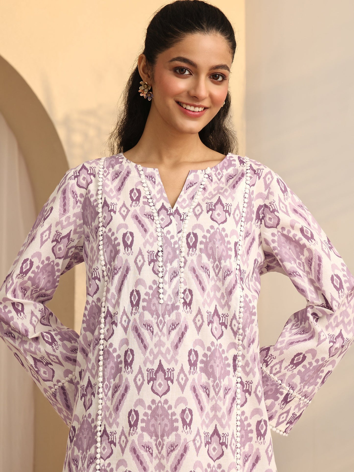 Libas Purple Printed Cotton A-Line Kurta Set