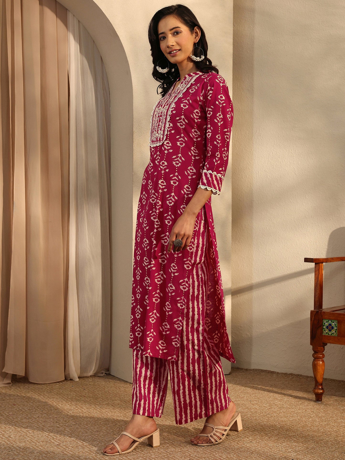 Libas Red Printed Cotton Straight Kurta Set