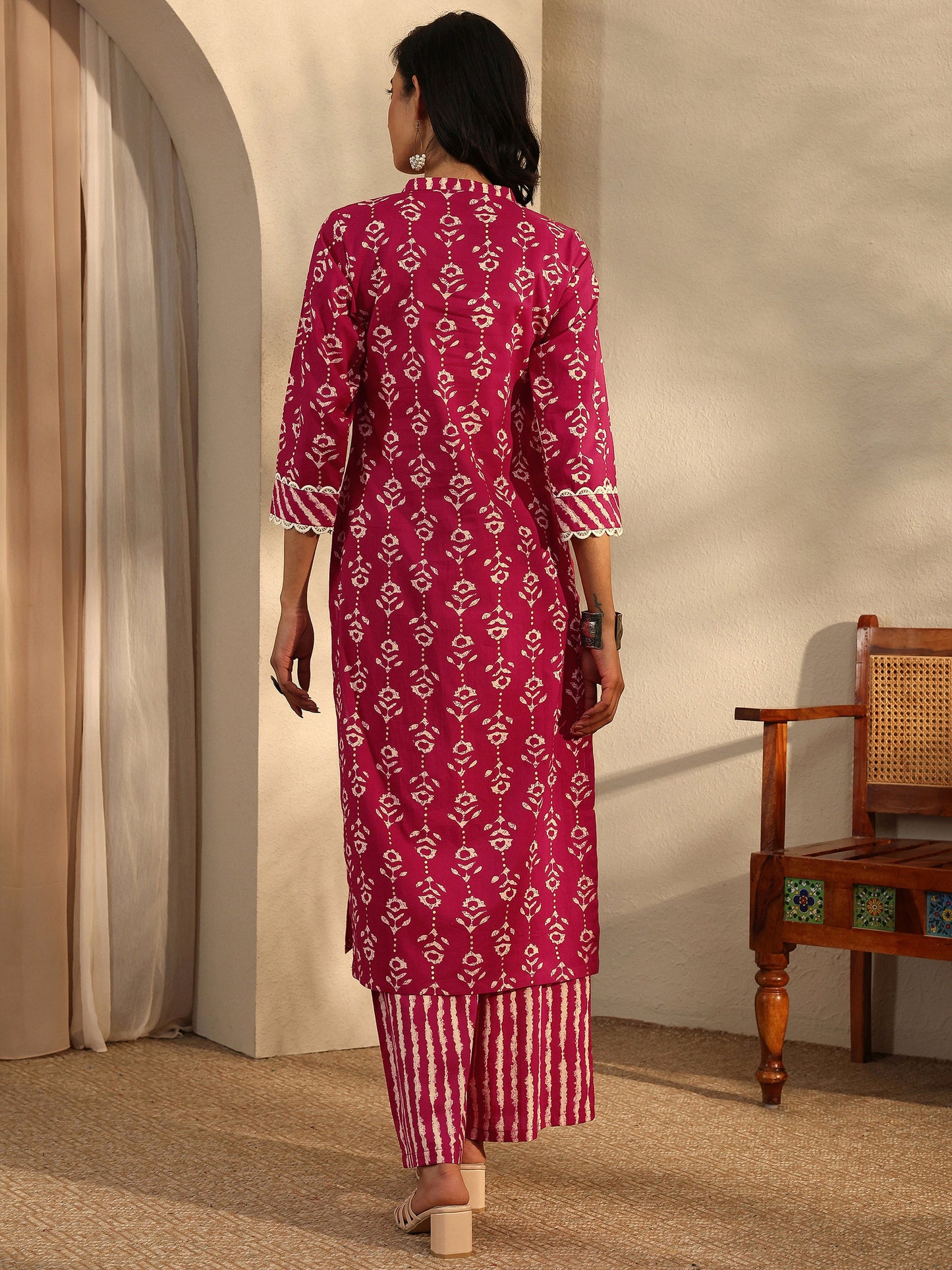 Libas Red Printed Cotton Straight Kurta Set