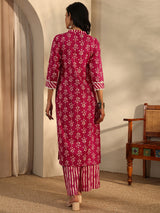 Libas Red Printed Cotton Straight Kurta Set
