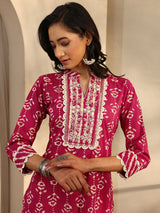 Libas Red Printed Cotton Straight Kurta Set