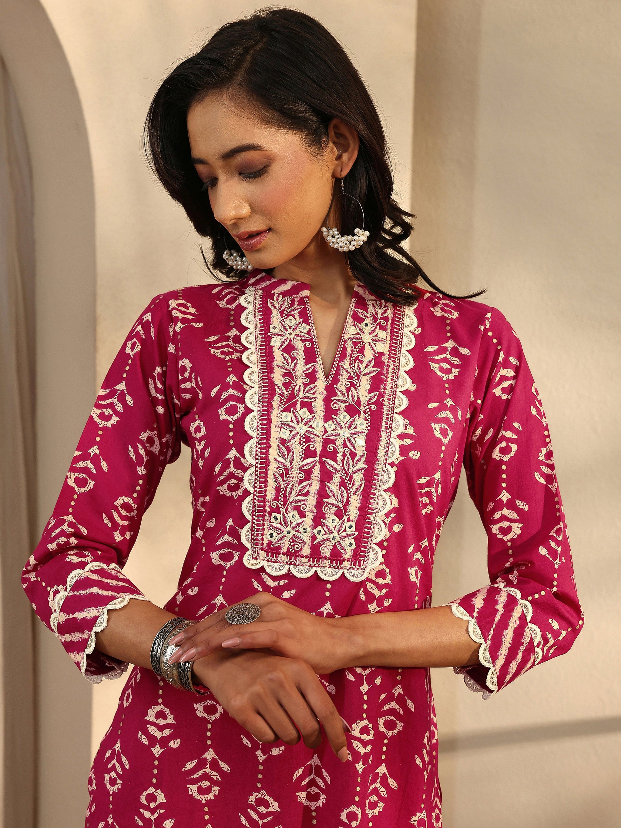 Libas Red Printed Cotton Straight Kurta Set