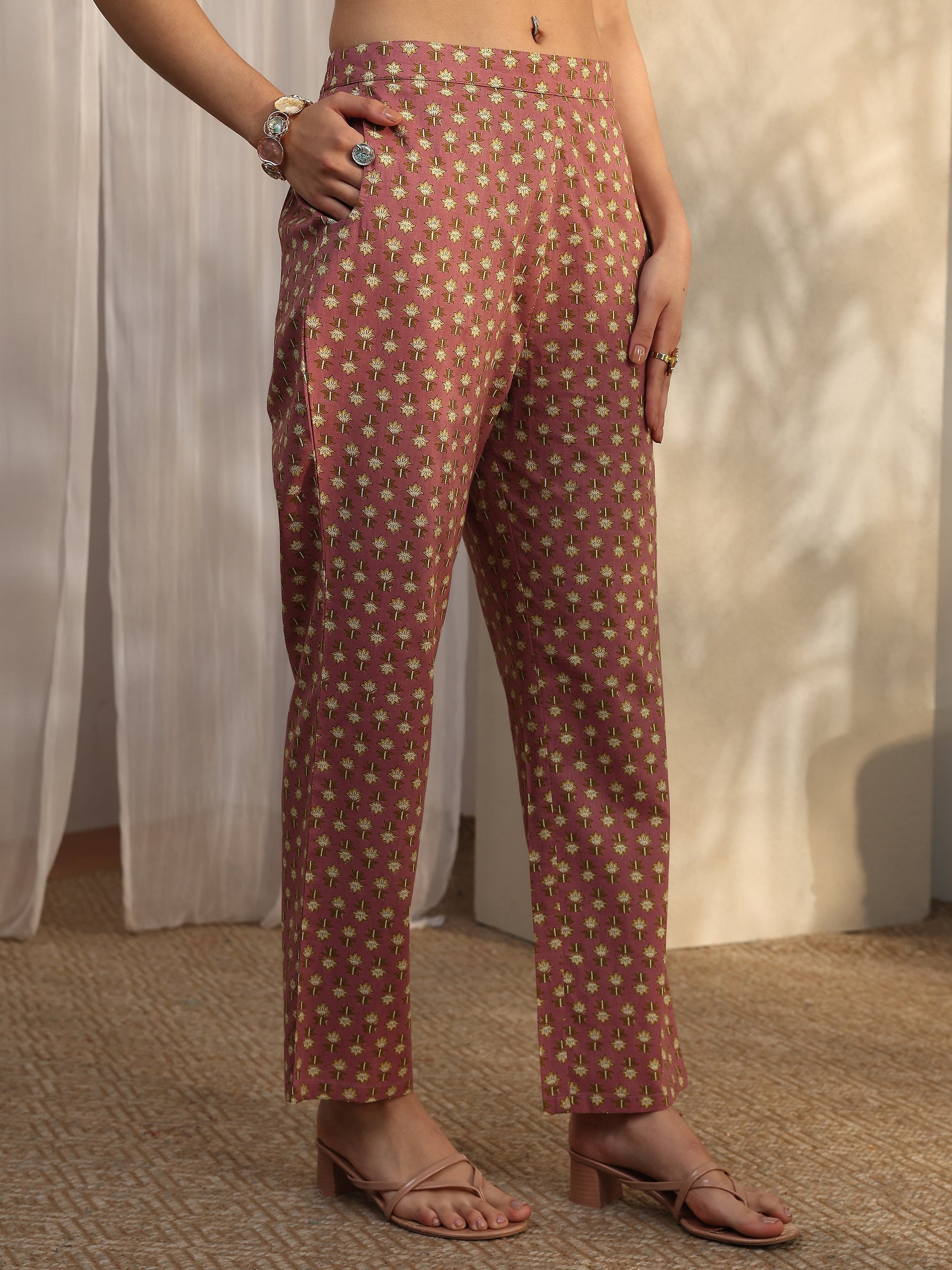 Libas Mauve Printed Cotton Straight Suit Set With Dupatta