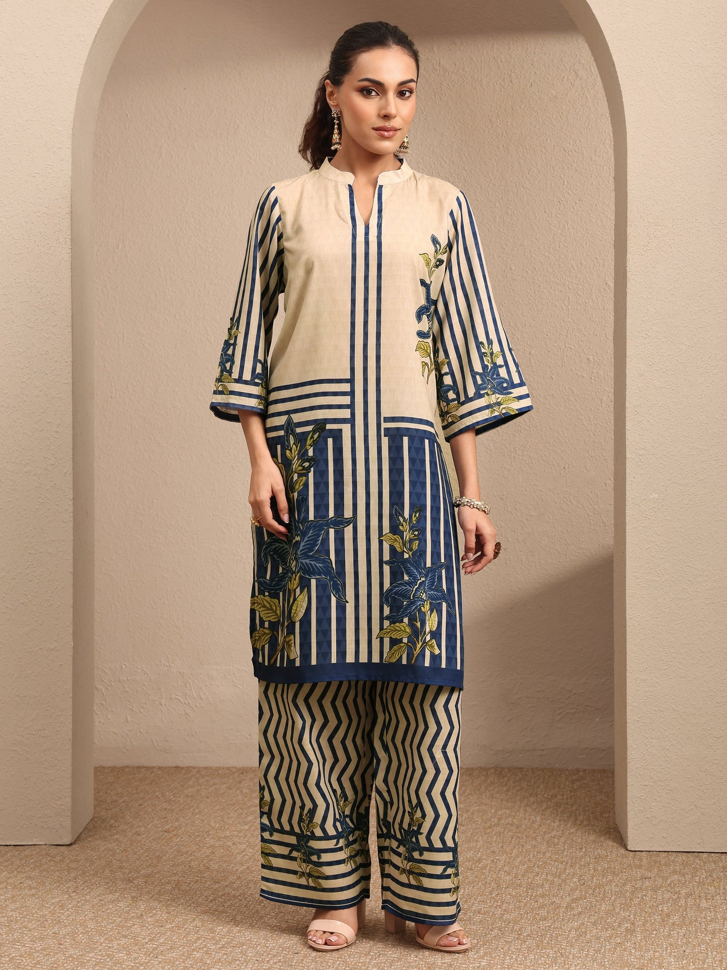 Libas Off White Printed Cotton Blend Co-Ord Set