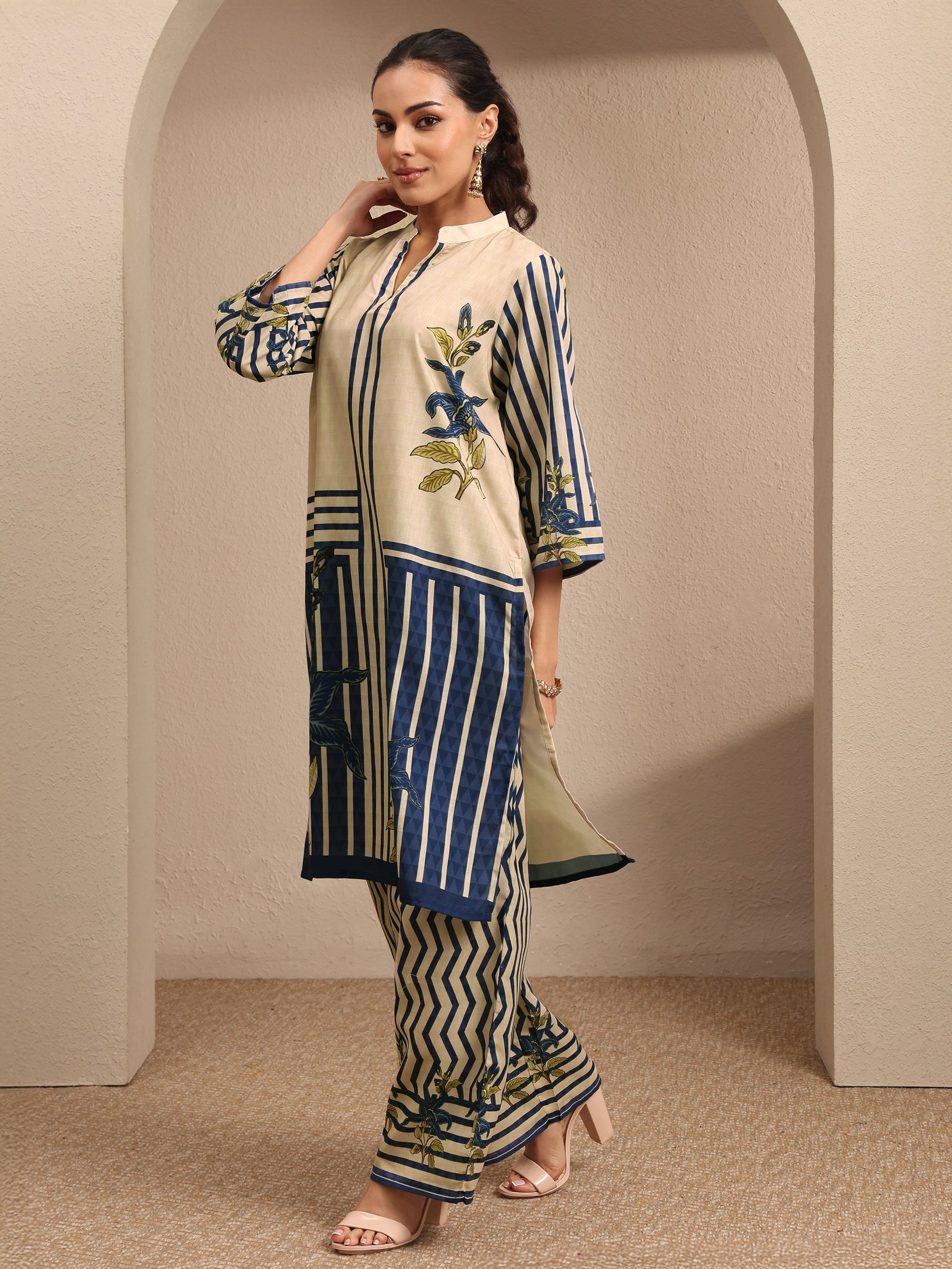 Libas Off White Printed Cotton Blend Co-Ord Set
