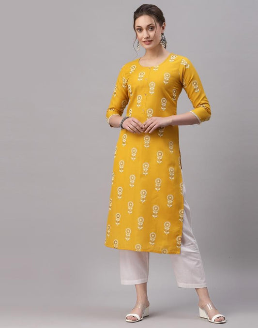 Yellow Printed Kurti