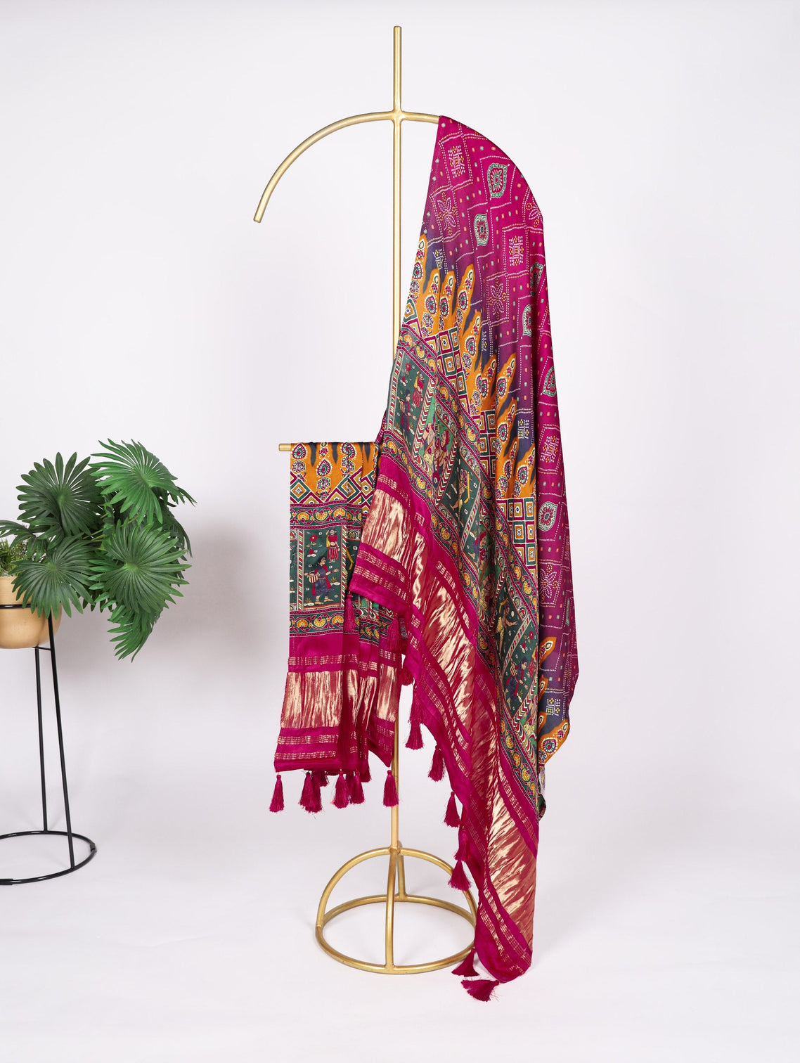 Pink Gaji Silk Dupatta with Digital Prints & Lagadi Patta