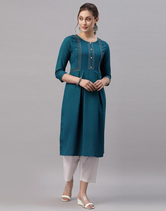 Teal Embroidered Kurti