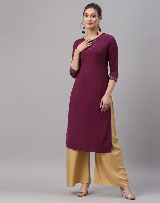 Wine Embroidered Kurti