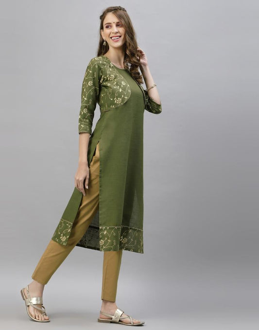 Olive Green Printed Kurti