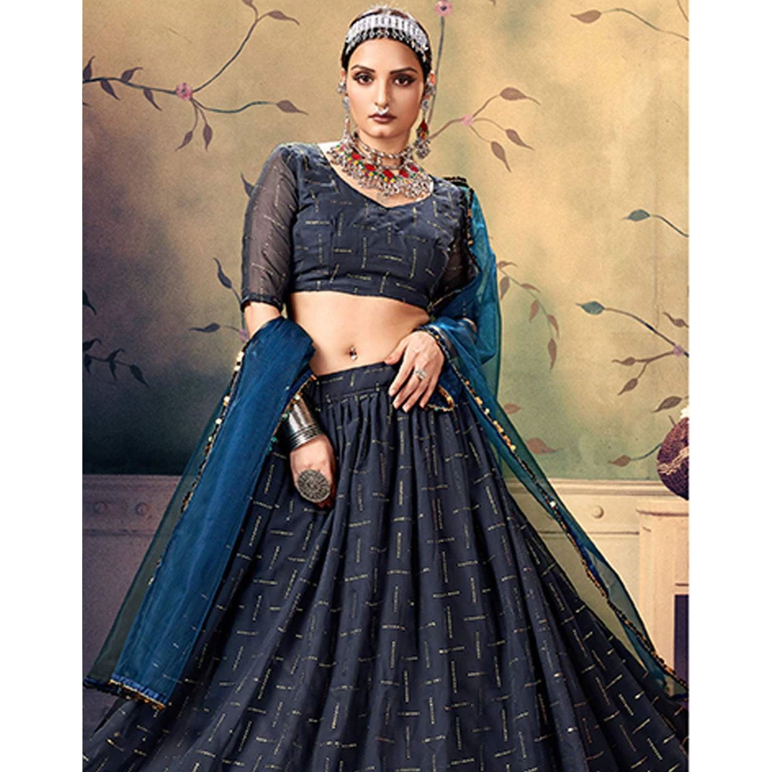 Black Pearl Georgette Fabrics Lehenga choli
