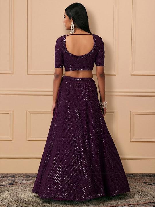 Purple Georgette Sequinned  Flared Lehenga choli