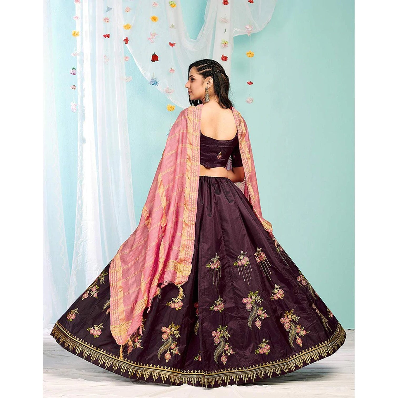Purple Brown Gota Patti and Zari Stich Without can can work Lehenga choli