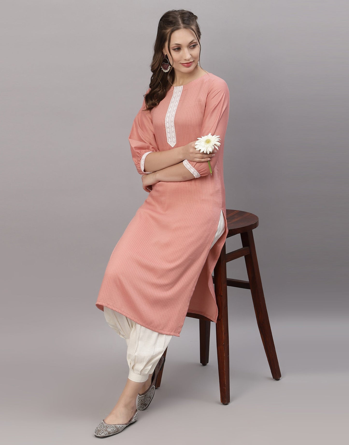 Pastel Pink Solid Kurti