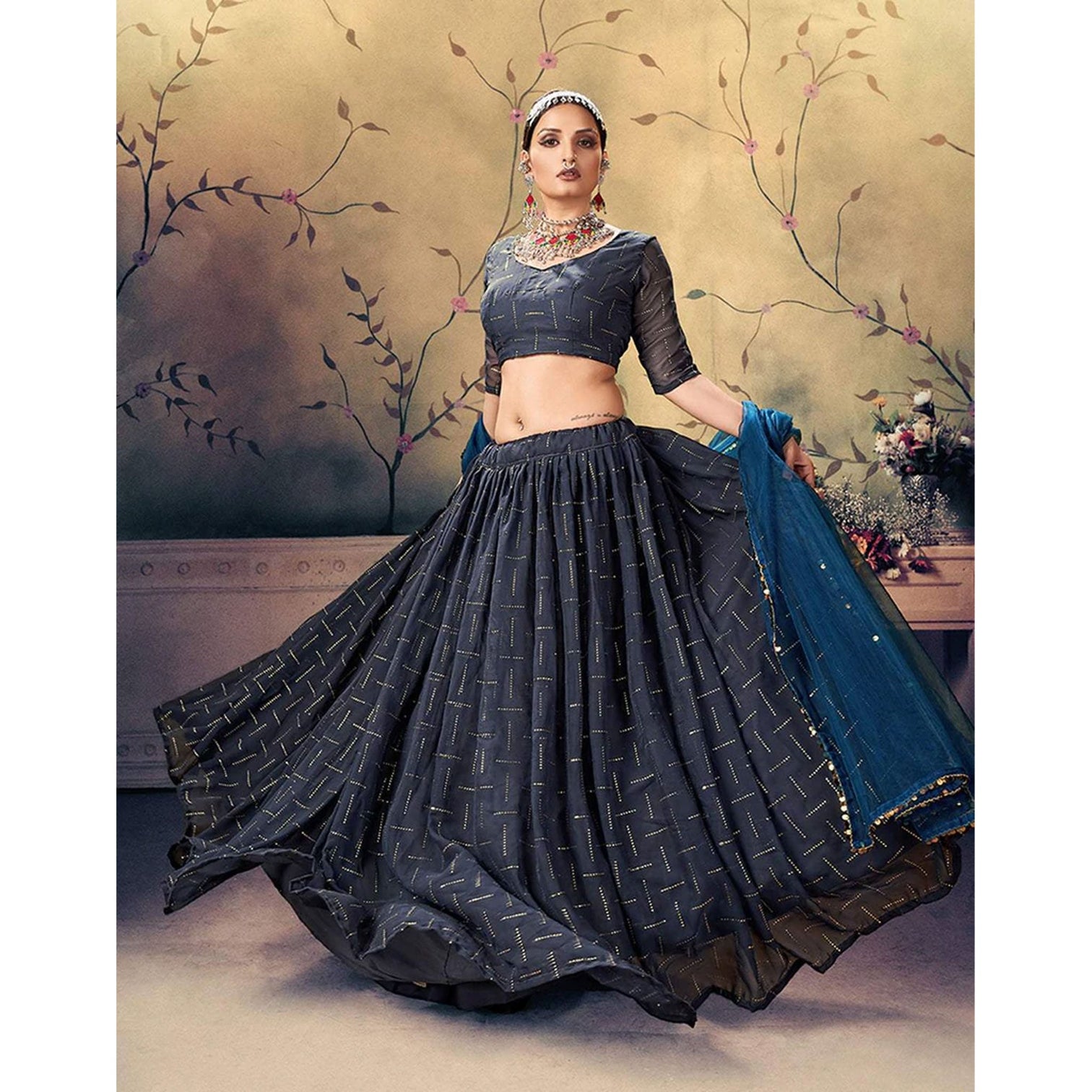 Black Pearl Georgette Fabrics Lehenga choli