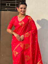 Red Soft Silk Traditional Zari Woven Saree