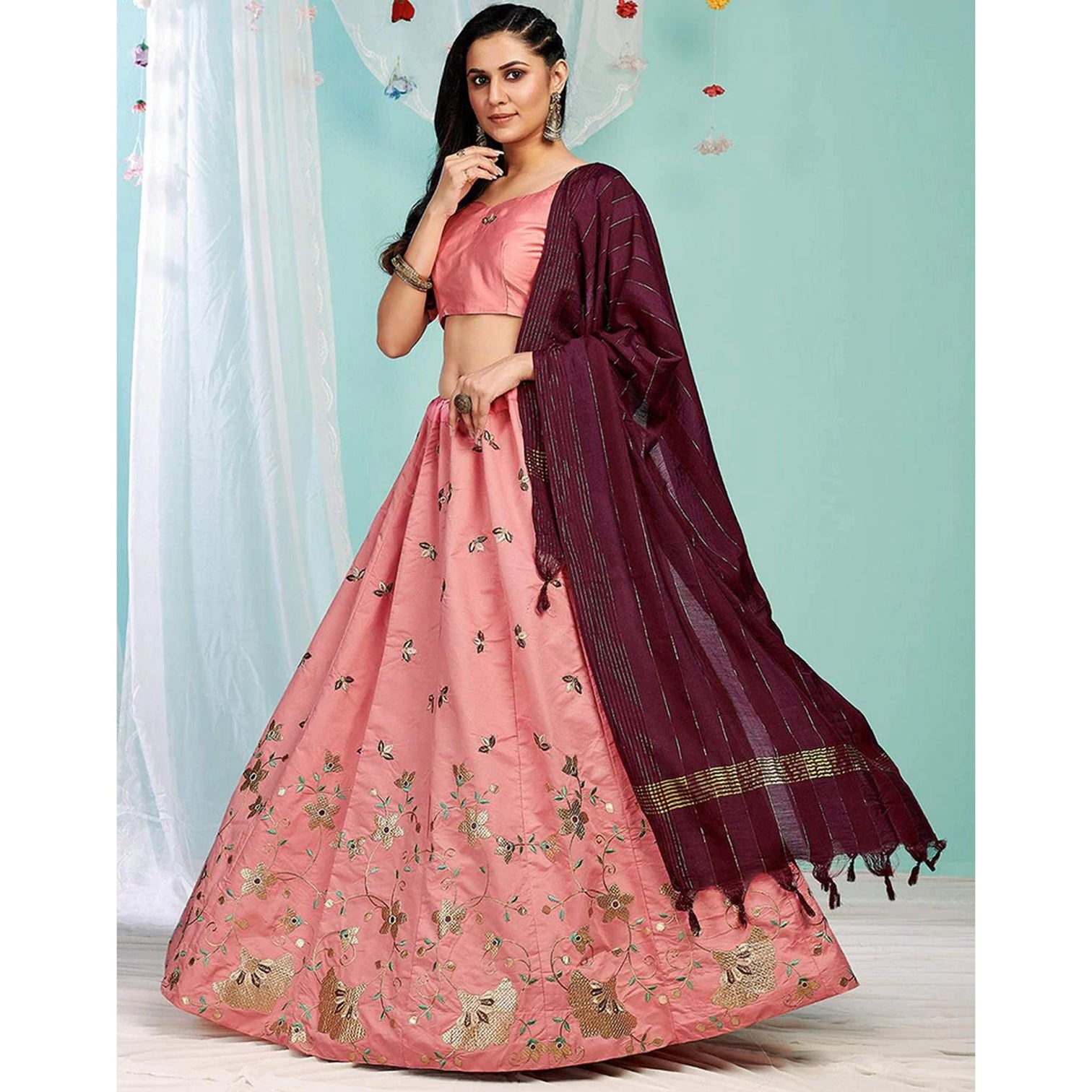 Sweet Pink Gota Patti and Zari Stich Without can can work Lehenga choli