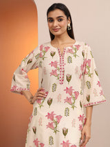 Libas Off White Printed Cotton Straight Kurta