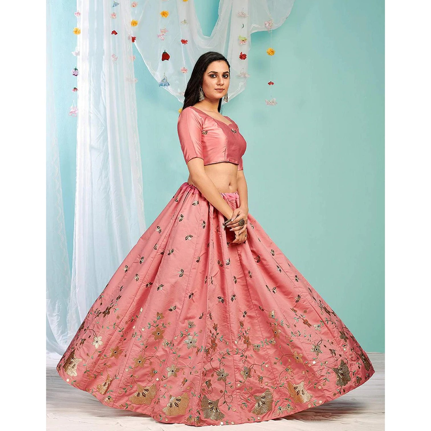 Sweet Pink Gota Patti and Zari Stich Without can can work Lehenga choli
