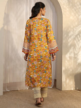 Libas Mustard Printed Cotton Straight Kurta