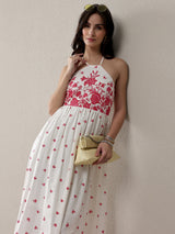 Libas White Floral Printed Cotton Fit-And-Flare One Piece Dress