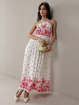 Libas White Floral Printed Cotton Fit-And-Flare One Piece Dress