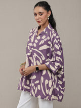 Libas Purple Abstract Printed Cotton Straight Short Kurti