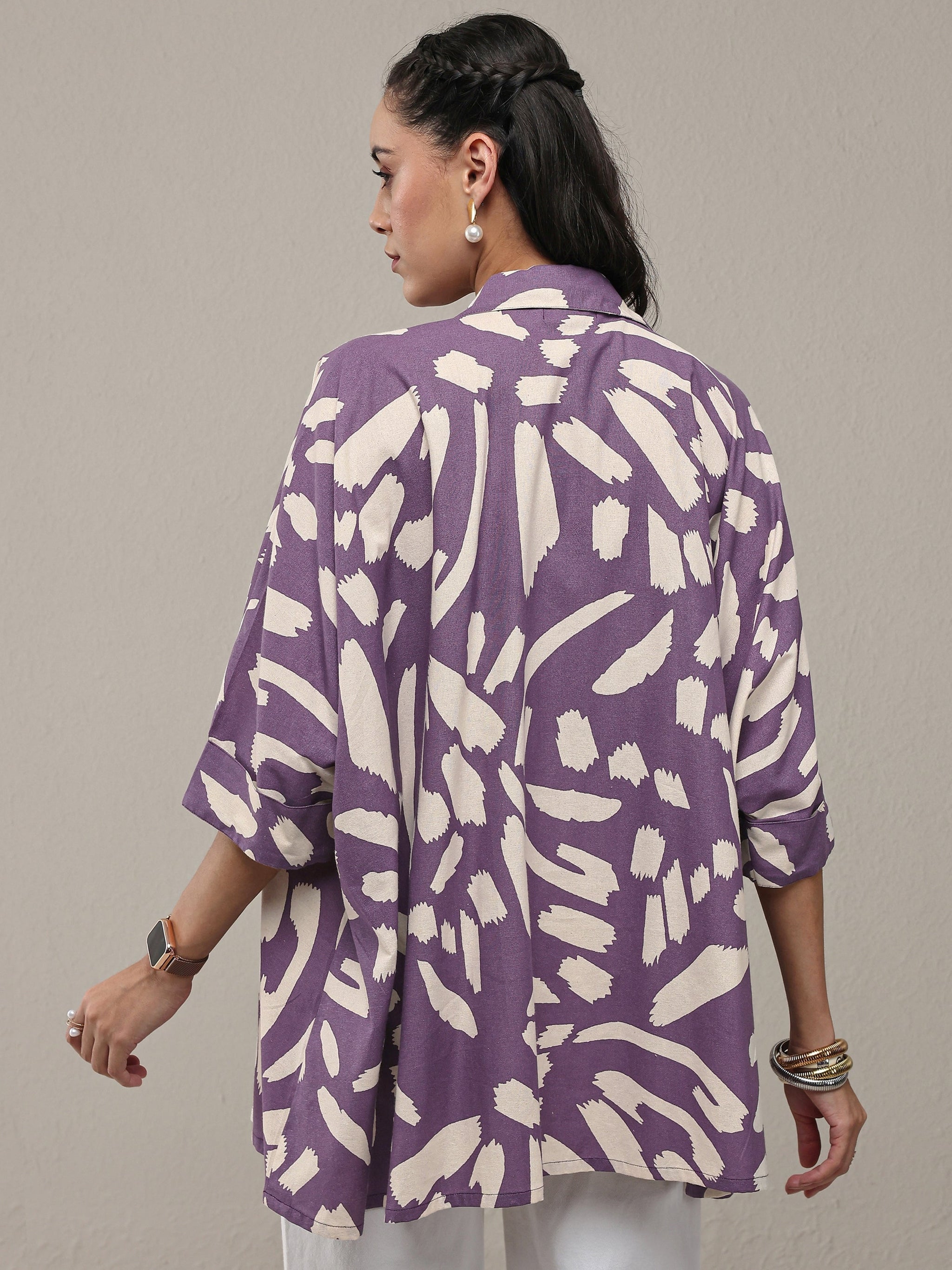 Libas Purple Abstract Printed Cotton Straight Short Kurti
