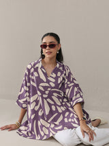 Libas Purple Abstract Printed Cotton Straight Short Kurti