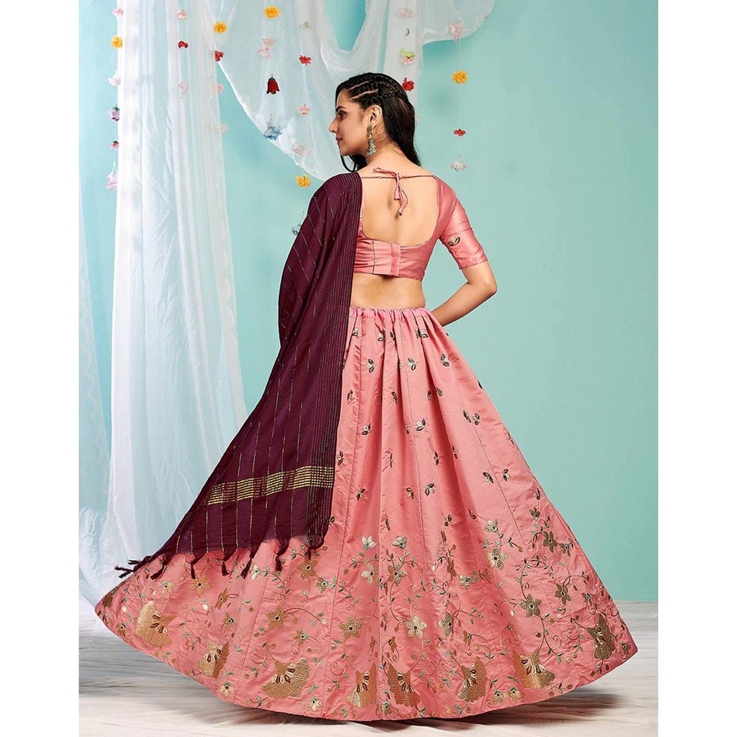 Sweet Pink Gota Patti and Zari Stich Without can can work Lehenga choli