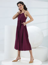 Libas Burgundy Solid Cotton A-Line One-Piece Dress