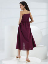 Libas Burgundy Solid Cotton A-Line One-Piece Dress