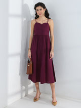 Libas Burgundy Solid Cotton A-Line One-Piece Dress