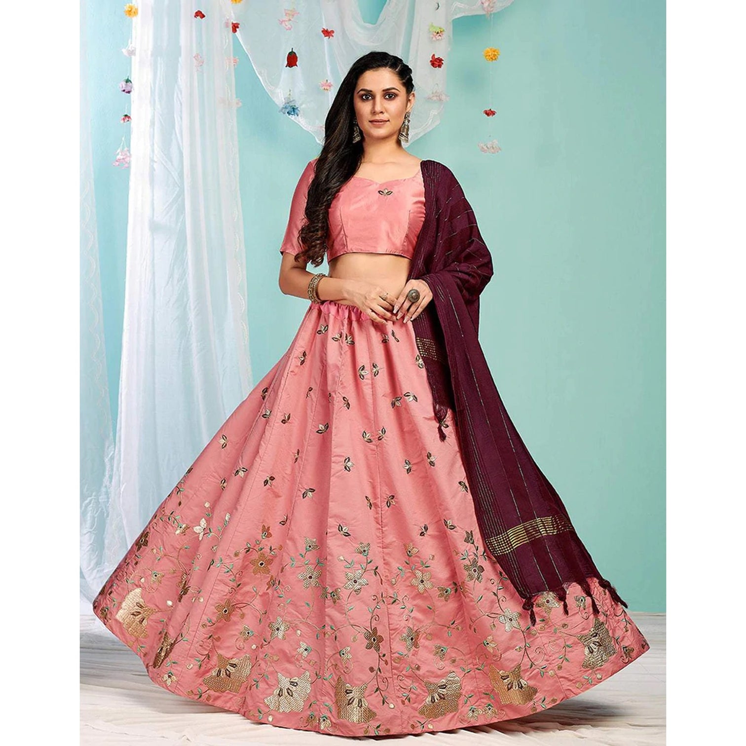 Sweet Pink Gota Patti and Zari Stich Without can can work Lehenga choli