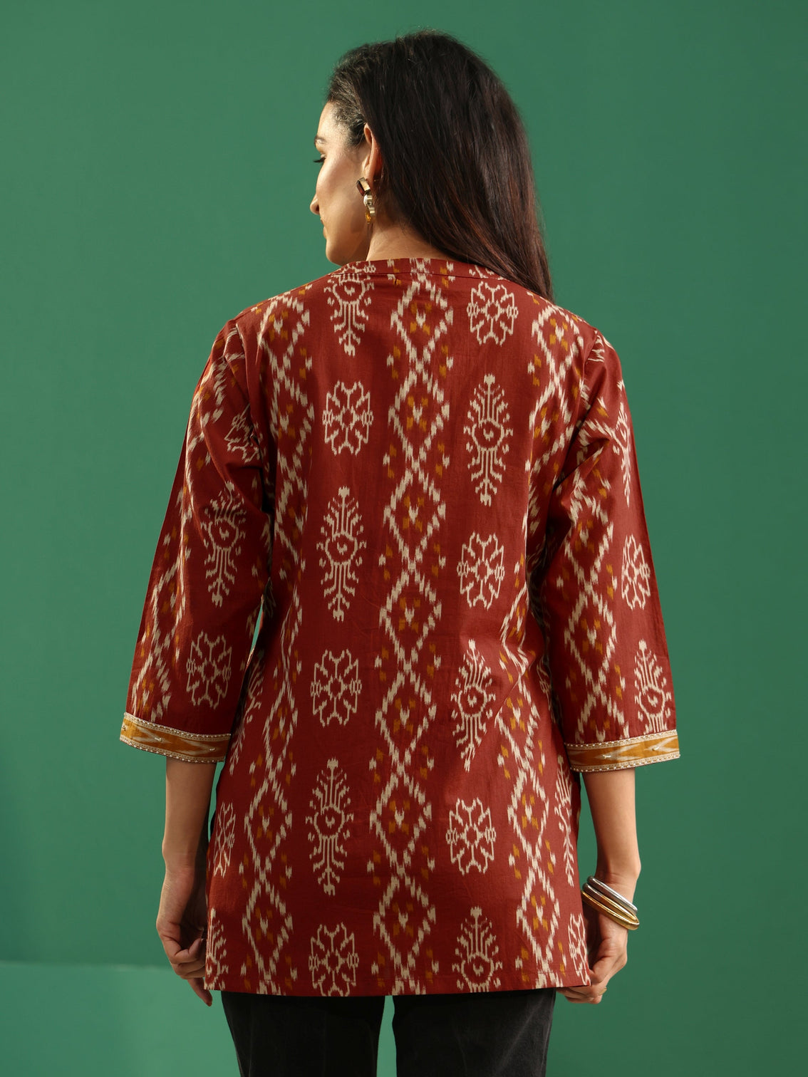 Mameraa Rust Brown Printed Cotton Short Kurti